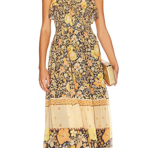 Floral Hibiscus Lane Strapless Flutter Midi Dress - Licorice - Picture 2 of 10